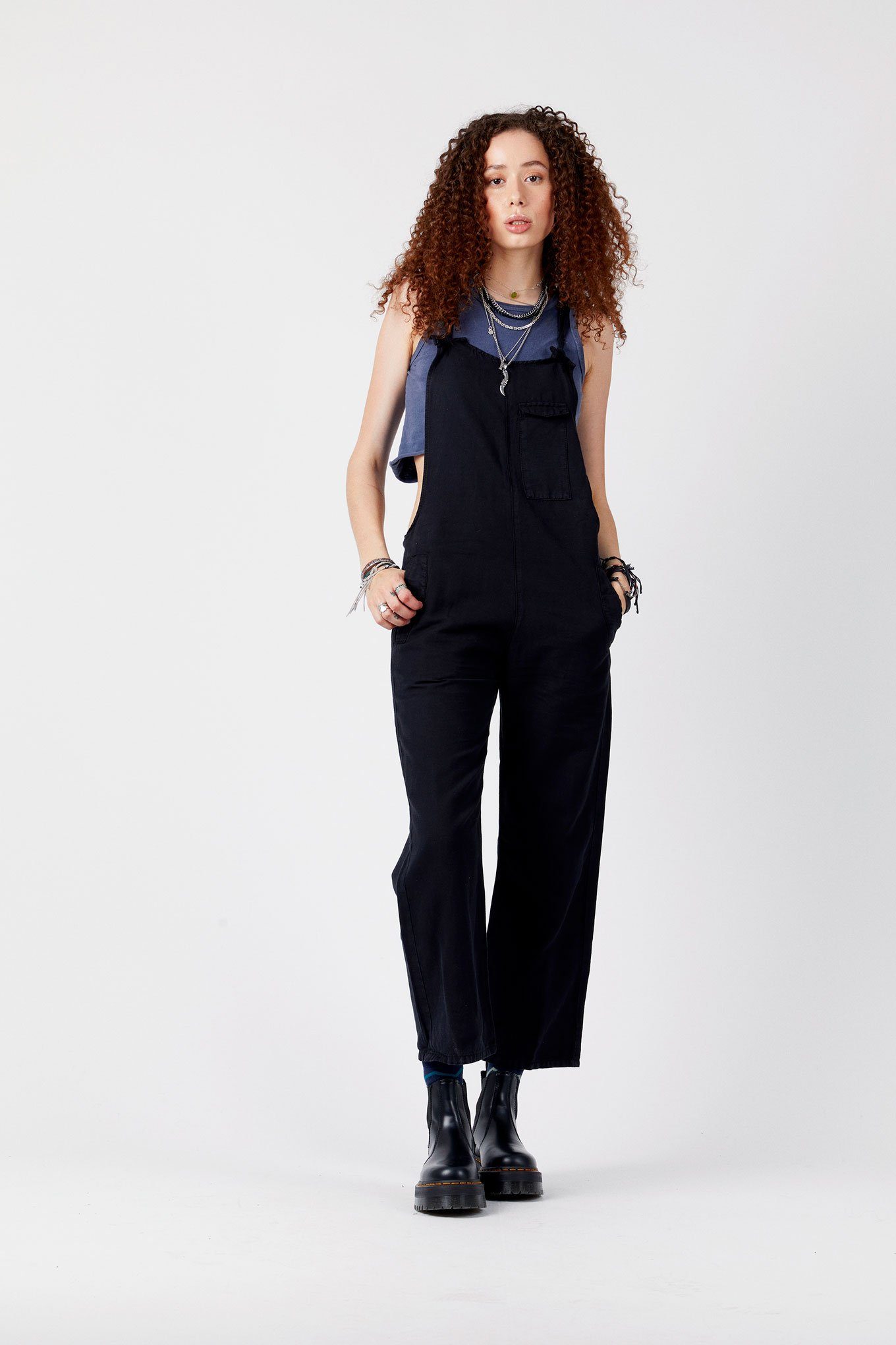 MARY-LOU Black - GOTS Organic Cotton Dungaress by Flax & Loom, SIZE 2 / UK 10 / EUR 38