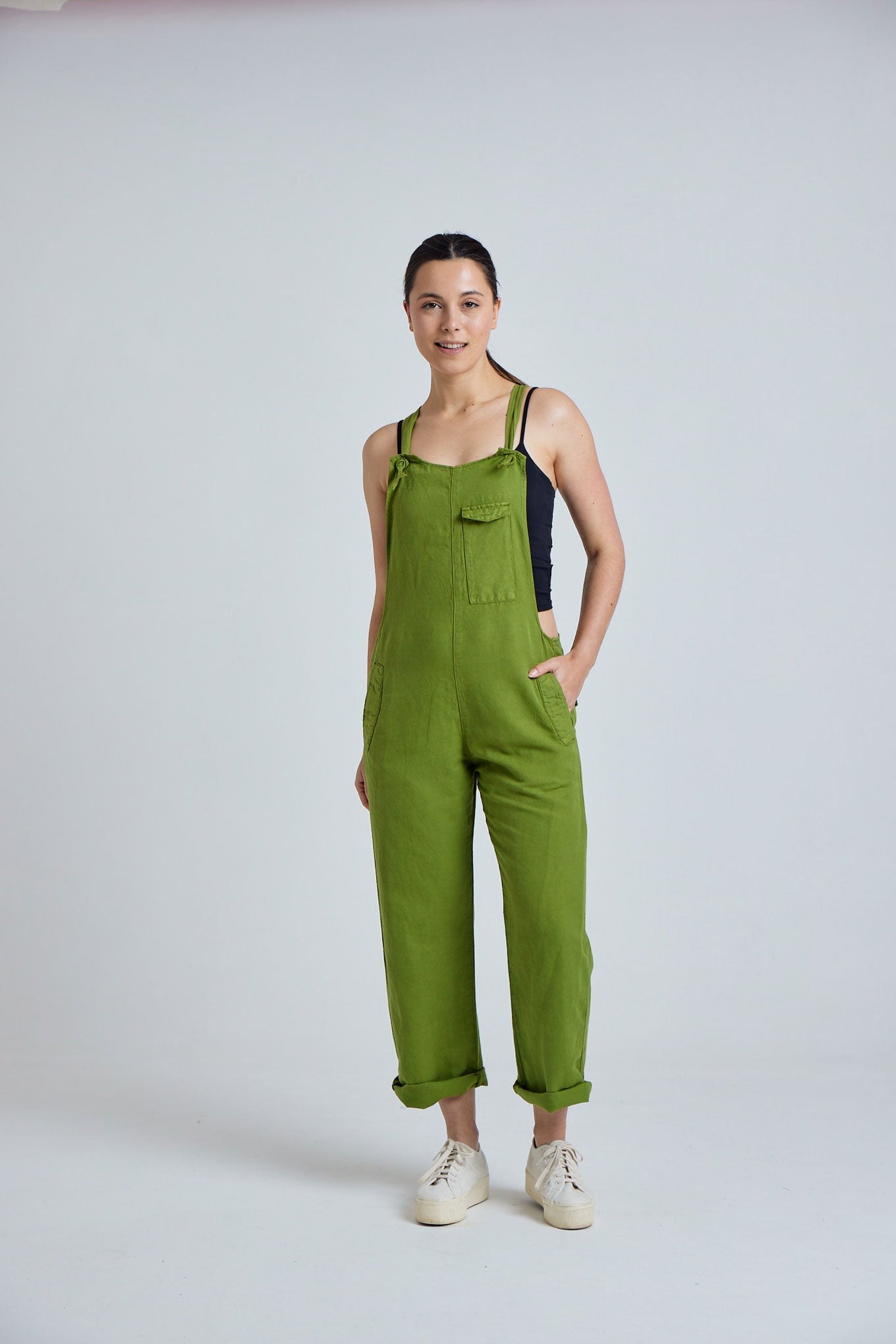 MARY-LOU Green - GOTS Organic Cotton Dungaress by Flax & Loom, SIZE 3 / UK 12 / EUR 40