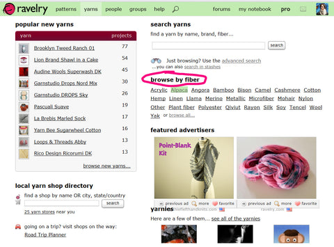 Searching Ravelry by fiber