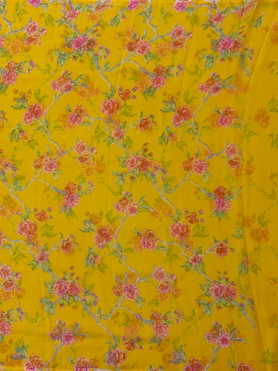 Chiffon Floral Print Saree Yellow In Colour
