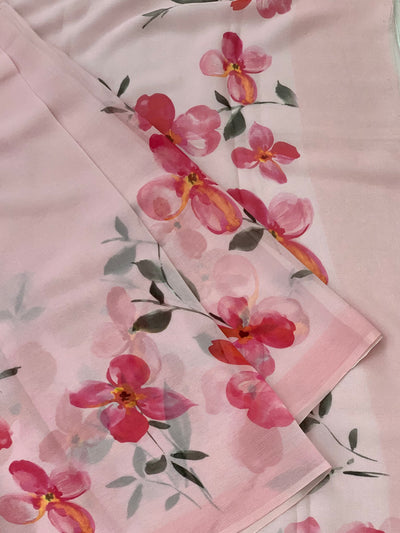 Chiffon Floral Print Saree Light-Pink In Colour