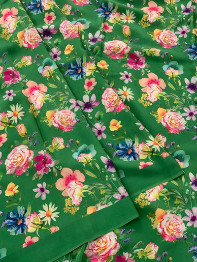 Crepe Floral Print Saree Green In Colour