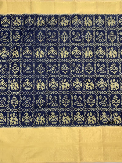 Ikat Kanjeevaram Saree Navy-Blue In Colour