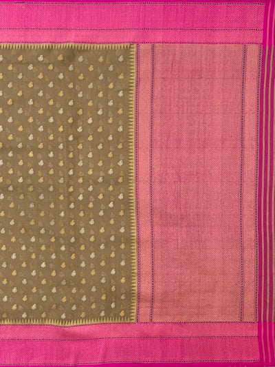 Jamdani Saree Olive-Green In Colour