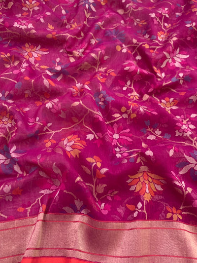 Jamdani Saree Magenta-Pink In Colour