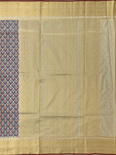 Kanjeevaram Ikat Saree Cream Light-Lavender In Colour