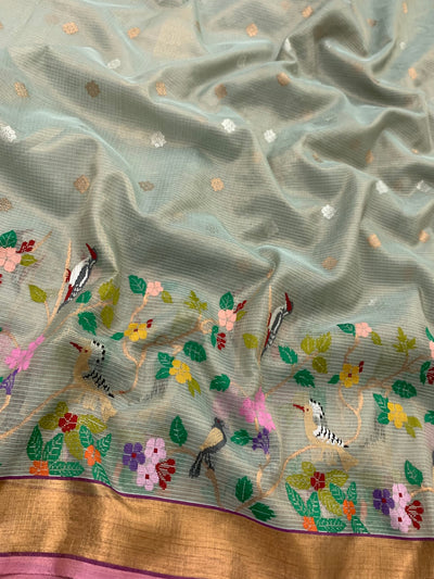 Tissue Zari Kota Saree Light-Sea Green In Color