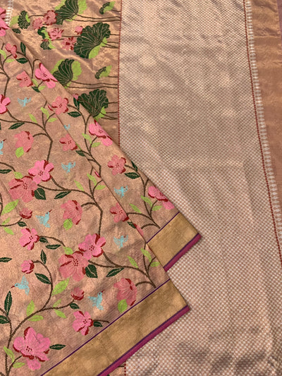 Tissue Zari Kota Saree Peach In Color