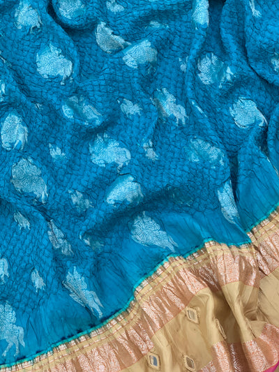 Kanjeevaram Bandhani Saree Light-Blue In Colour