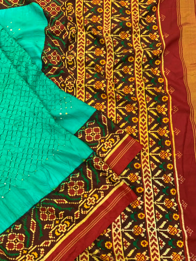 Patan Patola Bandhani Saree Rama-Green In Colour