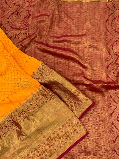 Kanjeevaram Bandhani Saree Mustard In Colour