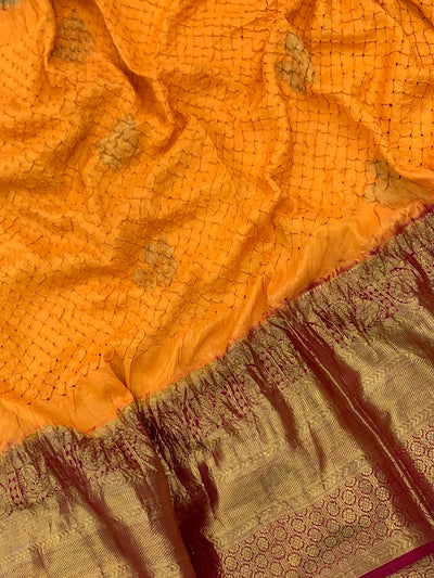 Kanjeevaram Bandhani Saree Mustard In Colour