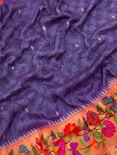 Paithani Bandhani Saree Purple In Colour