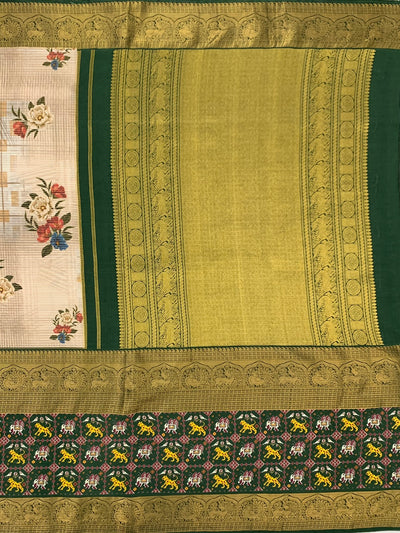 Kanjeevaram Print Saree Cream In Colour