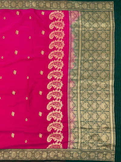 Mashru Silk Saree Hot-Pink In Colour