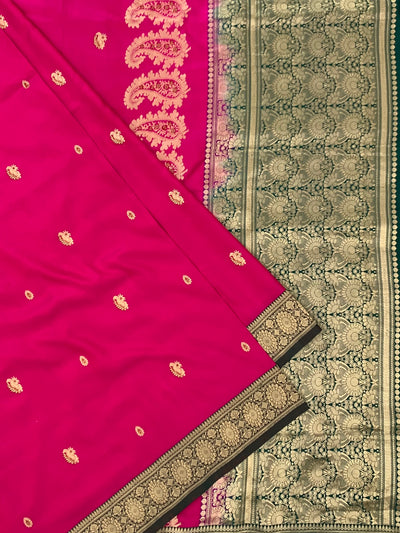 Mashru Silk Saree Hot-Pink In Colour