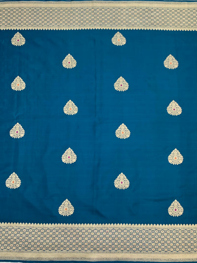 Mashru Silk Saree Teal-Blue Colour