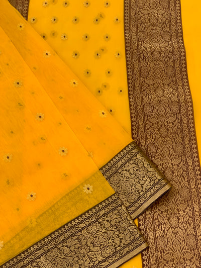 Chanderi Kora Saree Mustard In Colour