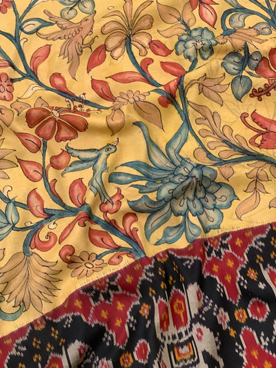 Kalamkari Kanjeevaram Saree Pastel-Yellow In Colour