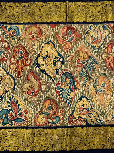 Kalamkari Kanjeevaram Saree In Multi-Color