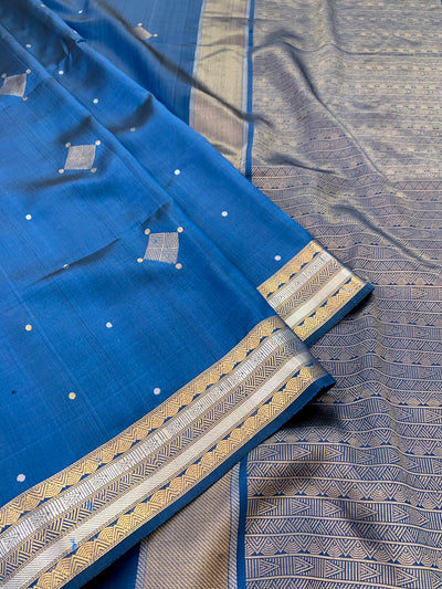 Soft Silk Saree Dark-Blue In Colour