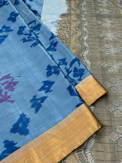 Soft Silk Saree Greyish-Blue In Colour