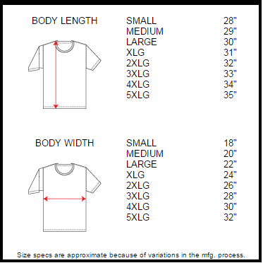 Size Chart for CCwear Holster Shirts