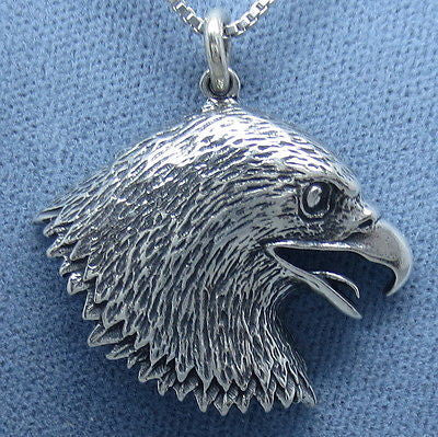 Eagle Head Pendant Necklace - Sterling Silver -- E210