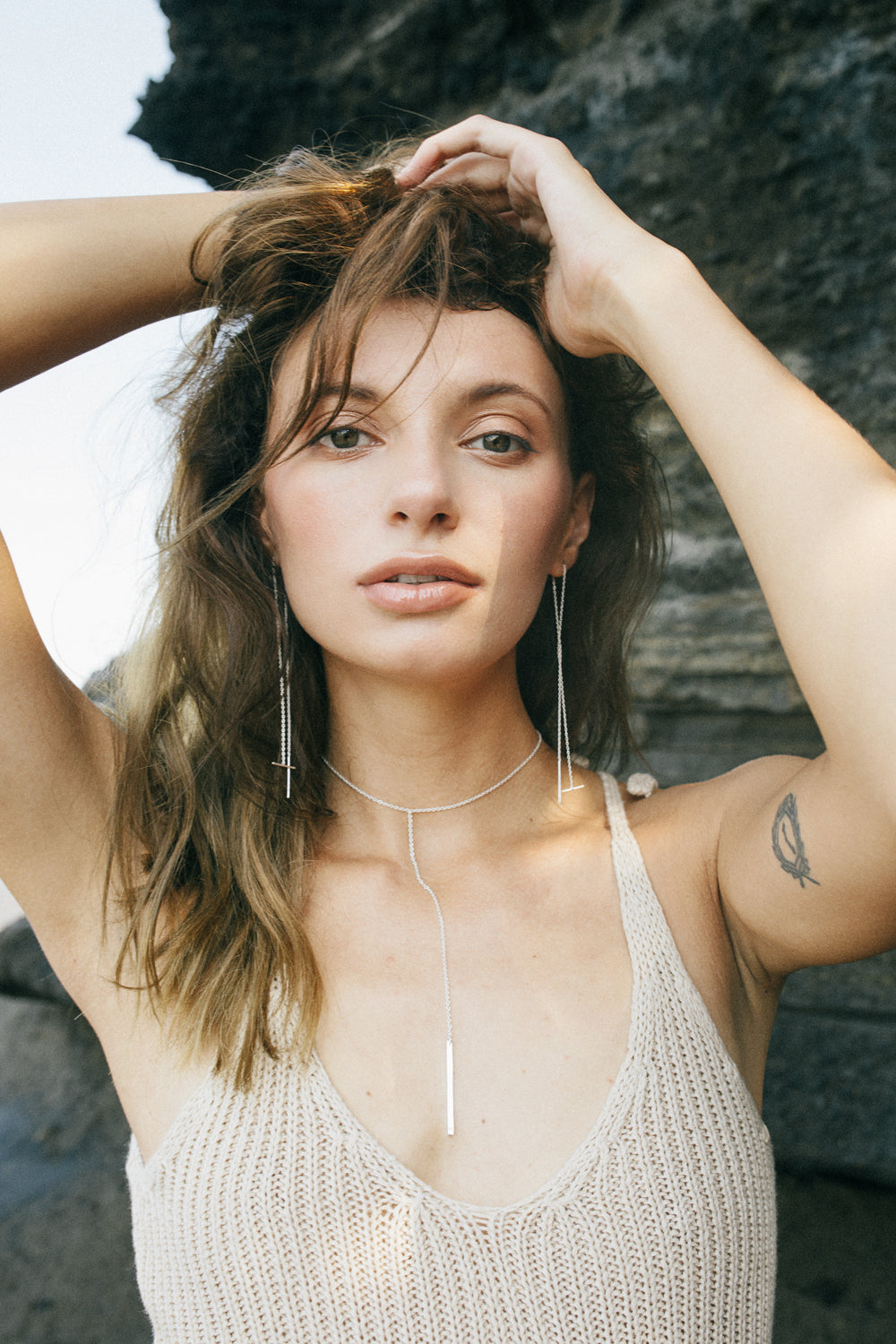 Model and Artist Ksenia Senko with VIKA jewels recycled sterling silver jewelry jewellery sustainable ethical handmade in Bali photographer Arina Emelyanova