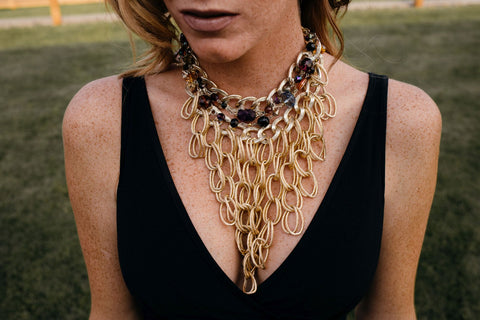 Zara necklace-statement necklace-gold and gemstones