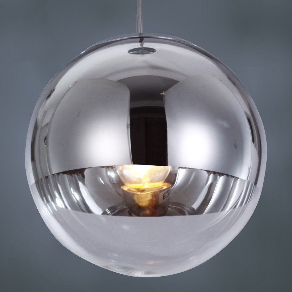 UNITARY BRAND Silver Modern Glass Globe Shade Pendant Light Chrome Fin