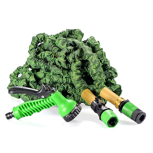 Flex Hose Pipe with Spray Gun in Green (7.5m / 25ft)