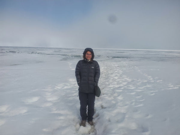 Standing on the Arctic Ocean before setting out from Prudhoe Bay