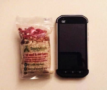 Teenie tiny expedition meal compared for size against a smartphone
