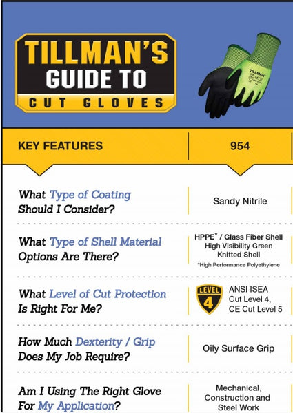 Tillman 954 Sandy Nitrile Cut Resistant Gloves cut chart