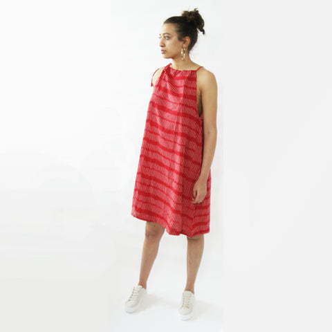 Red thin stripe summer swing dress