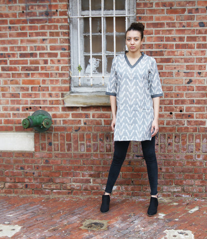 Grey Tulip Ikat Tunic Top