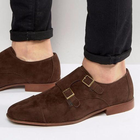 ASOS Monk Shoes In Brown Faux Suede 