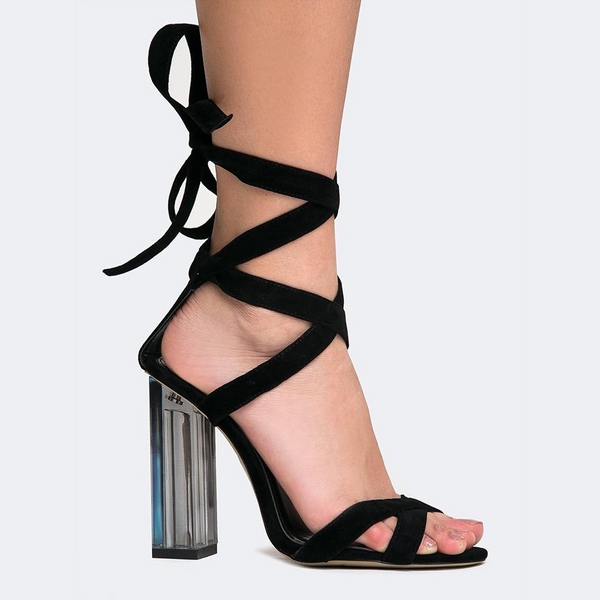 black lace up clear heels