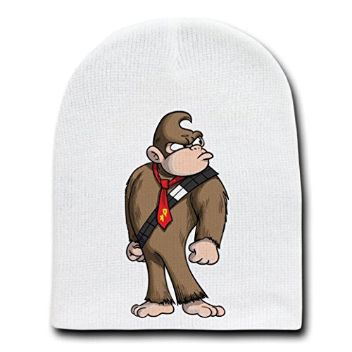 'Plumbing Wars' Hairy Bear Animal Video Game Parody - White Adult Beanie Skull Cap Hat