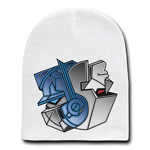 'Robots Good Bad Yin Yang' Alien Parody - White Adult Beanie Skull Cap Hat
