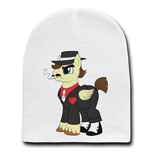 'Gangster Pony' Funny Animal Cartoon Parody - White Adult Beanie Skull Cap Hat