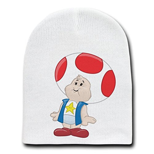 'Star Mushroom Bear' Funny Video Game Parody - White Adult Beanie Skull Cap Hat