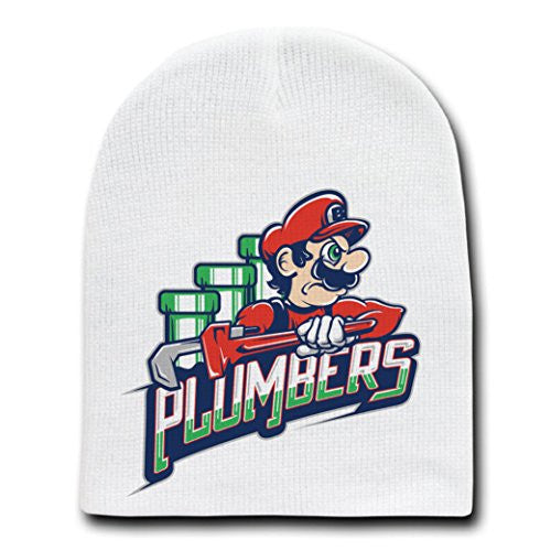 'Plumbers' Video Game Parody - White Adult Beanie Skull Cap Hat