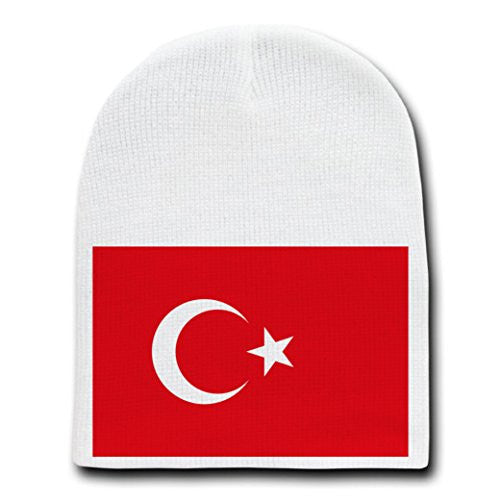 Turkey - World Country National Flags - White Beanie Skull Cap Hat