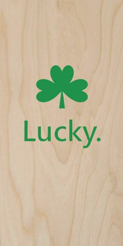 'Lucky.' Four Leaf Clover Irish Logo - Plywood Wood Print Poster Wall Art