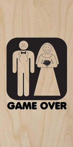 'Game Over' Funny Bride & Groom Marriage Wedding - Plywood Wood Print Poster Wall Art