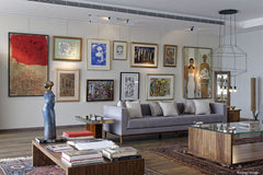 Main reception area with lots of attention for the owners' extensive art collection.