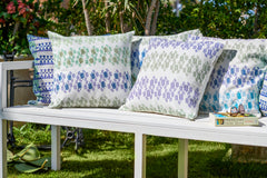 Detail of seating area, embroidered cushions
