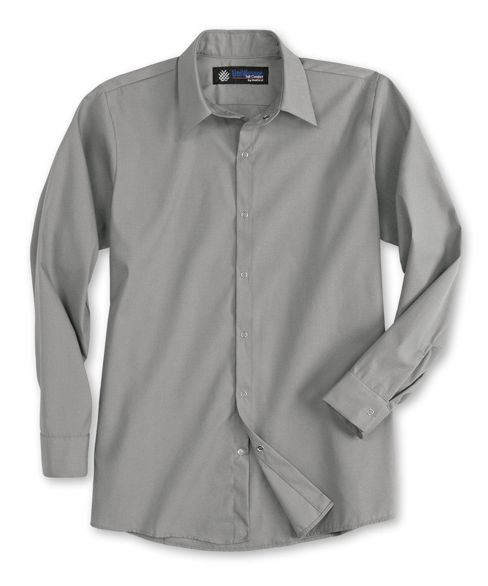 Grey UniWeave® Pocketless Food Service Shirts Shown in UniFirst Uniform Rental Service Catalog